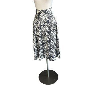 Effie's Heart Black Toile Print Flare Midi Skirt Size Small With Pockets